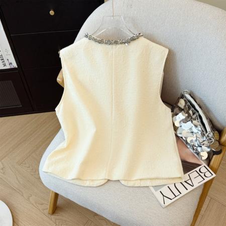 FA52647# 新款秋冬重工领口设计感百搭轻奢气质小香风马夹  服裝批發女裝批發服飾貨源