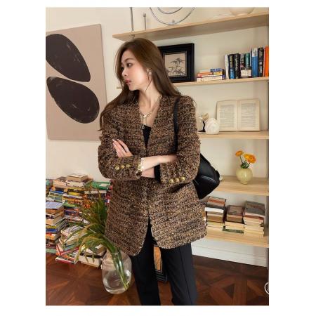 FA52649# 欧洲站重工摩登高级感金线交织羊毛编织呢美拉德小香风V领外套女  服裝批發女裝批發服飾貨源