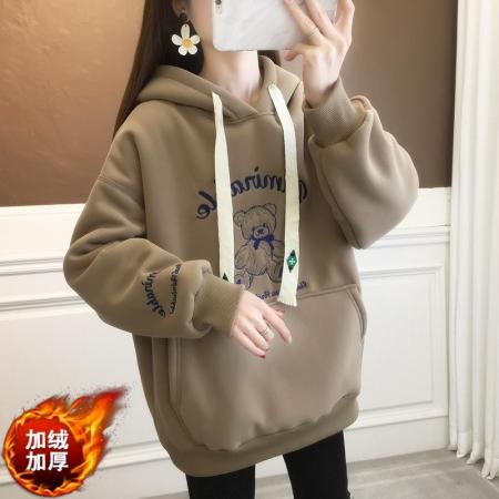 FA52651# 纯棉华棉复合米粒绒新款秋冬加绒加厚连帽卫衣外套  服裝批發女裝批發服飾貨源