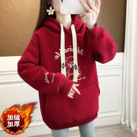 FA52651# 纯棉华棉复合米粒绒新款秋冬加绒加厚连帽卫衣外套  服裝批發女裝批發服飾貨源