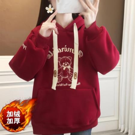 FA52651# 纯棉华棉复合米粒绒新款秋冬加绒加厚连帽卫衣外套  服裝批發女裝批發服飾貨源