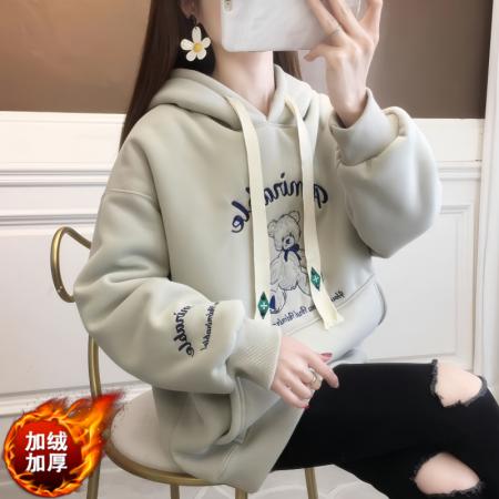 FA52651# 纯棉华棉复合米粒绒新款秋冬加绒加厚连帽卫衣外套  服裝批發女裝批發服飾貨源