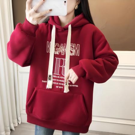 FA52652# 纯棉华棉复合米粒绒秋冬加绒连帽卫衣外套  服裝批發女裝批發服飾貨源