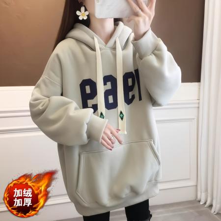 FA52654# 纯棉华棉复合米粒绒秋冬加绒连帽卫衣外套  服裝批發女裝批發服飾貨源