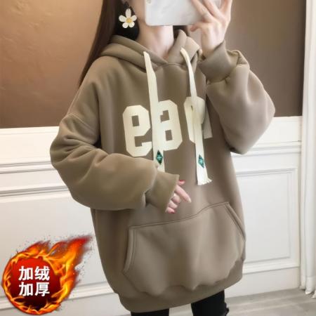 FA52654# 纯棉华棉复合米粒绒秋冬加绒连帽卫衣外套  服裝批發女裝批發服飾貨源