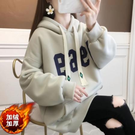 FA52654# 纯棉华棉复合米粒绒秋冬加绒连帽卫衣外套  服裝批發女裝批發服飾貨源