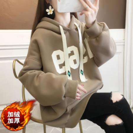 FA52654# 纯棉华棉复合米粒绒秋冬加绒连帽卫衣外套  服裝批發女裝批發服飾貨源