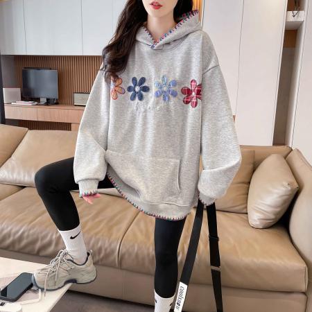 纯棉华棉复合春秋薄款刺绣大码连帽卫衣  服裝批發女裝批發服飾貨源