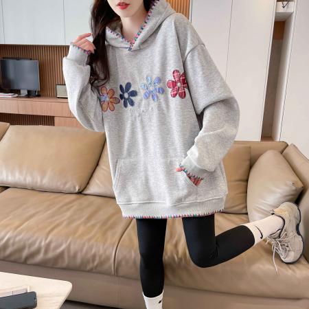 纯棉华棉复合春秋薄款刺绣大码连帽卫衣  服裝批發女裝批發服飾貨源