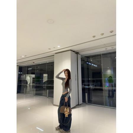 FA52657# 美式复古辣妹烫钻牛仔裤子女春季重工满天星高腰宽松阔腿长裤  服裝批發女裝批發服飾貨源