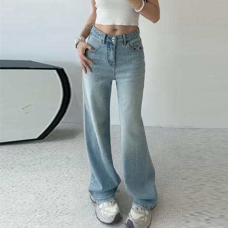 FA52660# ins欧货烫钻牛仔裤女拖地长裤新款春装高腰宽松百搭阔腿裤  服裝批發女裝批發服飾貨源