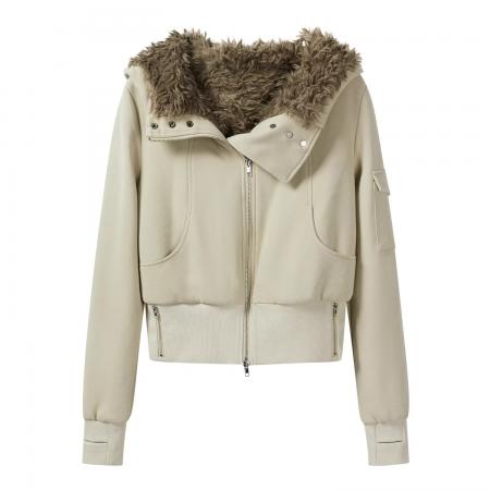 FA52670# 复古焦糖色毛领外套女冬季新款美式设计感修身保暖短款上衣  服裝批發女裝批發服飾貨源