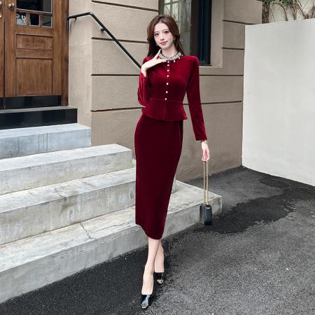 FA52679# 视频秋季时尚金丝绒长裙包臀连衣裙  服裝批發女裝批發服飾貨源