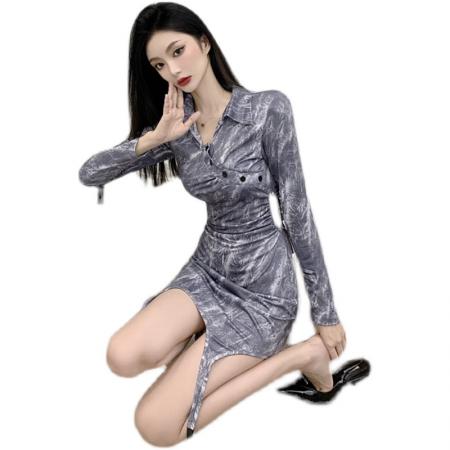 FA52693# 时尚显瘦露腰衬衣连衣裙  服裝批發女裝批發服飾貨源