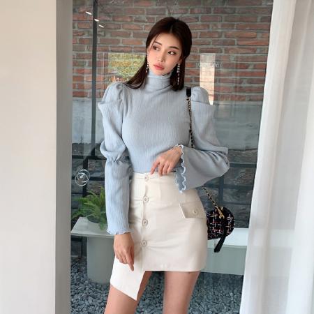 FA52701# 秋冬套装裙两件套气质时尚高领喇叭袖上衣女显瘦半身裙  服裝批發女裝批發服飾貨源