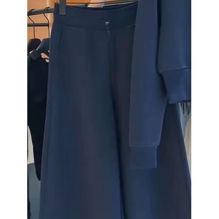 FA52703# 超火穿搭一整套女秋蓝色半高领运动卫衣外套休闲阔腿裤两件套  服裝批發女裝批發服飾貨源