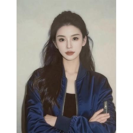 FA52706# 今年流行藏蓝色棒球服外套女秋季新款独特超好看夹克拉链上衣  服裝批發女裝批發服飾貨源