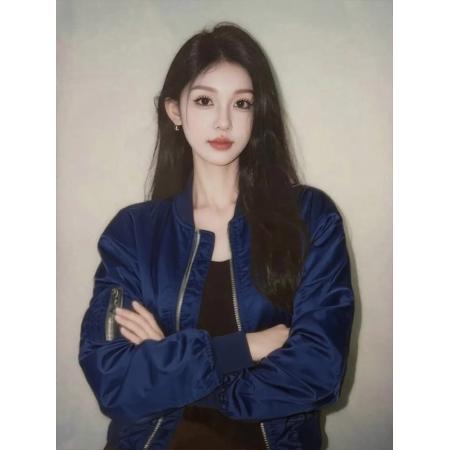 FA52706# 今年流行藏蓝色棒球服外套女秋季新款独特超好看夹克拉链上衣  服裝批發女裝批發服飾貨源