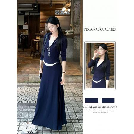 FA52707# 早秋新款女装一整套减龄洋气时尚显瘦宽松上衣高腰半身裙套装  服裝批發女裝批發服飾貨源