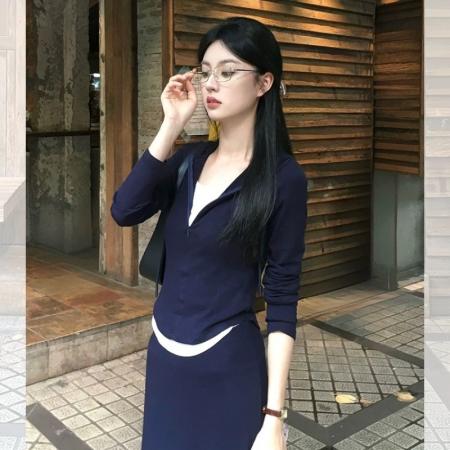 FA52707# 早秋新款女装一整套减龄洋气时尚显瘦宽松上衣高腰半身裙套装  服裝批發女裝批發服飾貨源