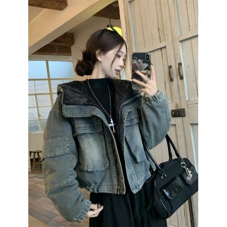 FA52720# 新款流行棉绒内胆轻薄加绒牛仔外套短款两面穿上衣夹克  服裝批發女裝批發服飾貨源