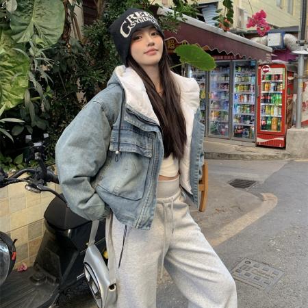 FA52720# 新款流行棉绒内胆轻薄加绒牛仔外套短款两面穿上衣夹克  服裝批發女裝批發服飾貨源