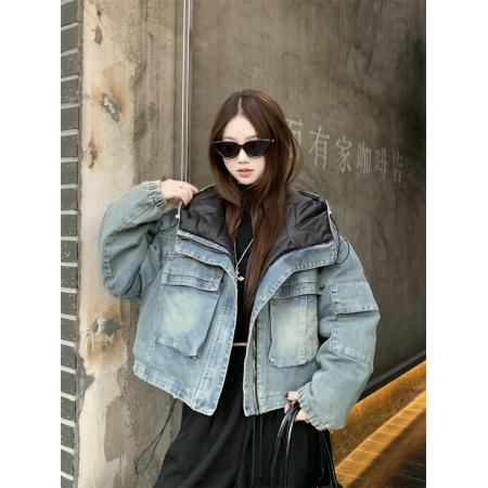 FA52720# 新款流行棉绒内胆轻薄加绒牛仔外套短款两面穿上衣夹克  服裝批發女裝批發服飾貨源