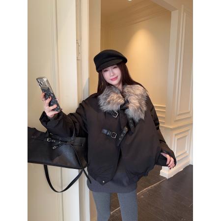 FA52725# 毛领夹克棉服冬季短款加厚座山雕外套解构设计感情侣棉  服裝批發女裝批發服飾貨源