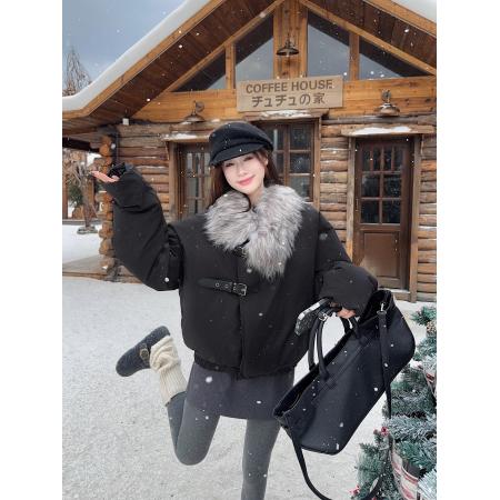 FA52725# 毛领夹克棉服冬季短款加厚座山雕外套解构设计感情侣棉  服裝批發女裝批發服飾貨源