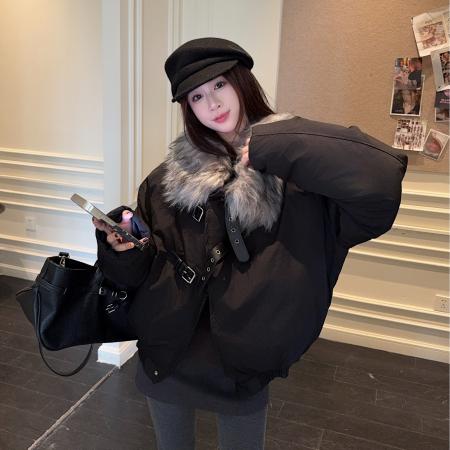 FA52725# 毛领夹克棉服冬季短款加厚座山雕外套解构设计感情侣棉  服裝批發女裝批發服飾貨源