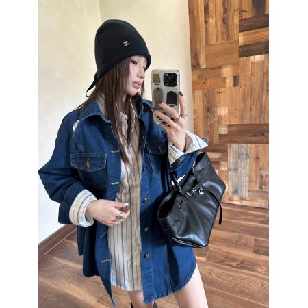 FA52727# 复古时尚套装女神秋冬牛仔外套内搭长袖条纹衬衫两件套  服裝批發女裝批發服飾貨源