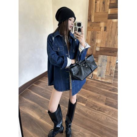 FA52727# 复古时尚套装女神秋冬牛仔外套内搭长袖条纹衬衫两件套  服裝批發女裝批發服飾貨源