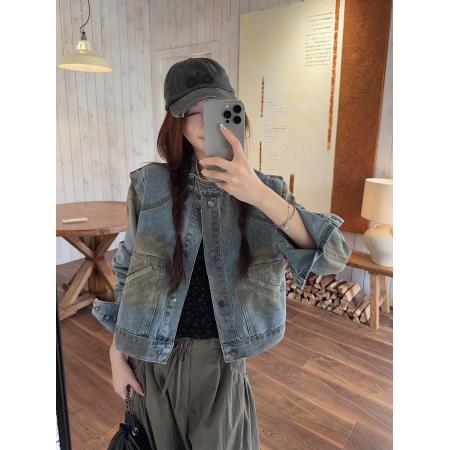 FA52729# 早秋新款小众设计美式复古做旧风涂鸦漆宽松牛仔外套  服裝批發女裝批發服飾貨源