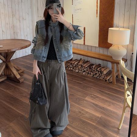 FA52729# 早秋新款小众设计美式复古做旧风涂鸦漆宽松牛仔外套  服裝批發女裝批發服飾貨源