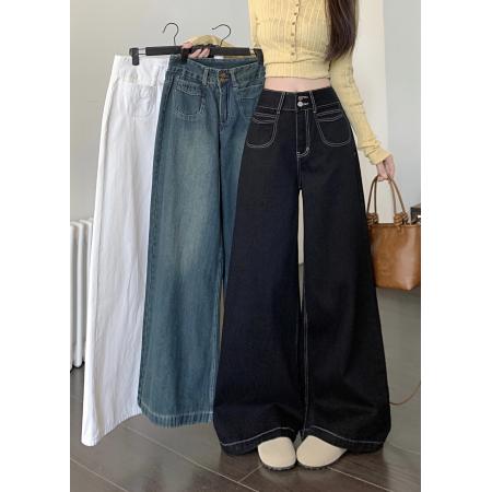 FA52730# 黑色阔腿牛仔裤女新款高腰高级感宽松直筒裤子  服裝批發女裝批發服飾貨源