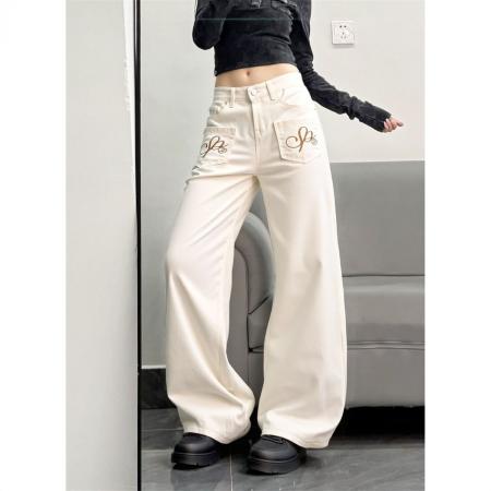 FA52733# 阔腿牛仔裤重工设计反口袋复古个性直筒拖地长裤子  服裝批發女裝批發服飾貨源