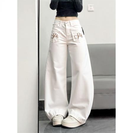 FA52733# 阔腿牛仔裤重工设计反口袋复古个性直筒拖地长裤子  服裝批發女裝批發服飾貨源