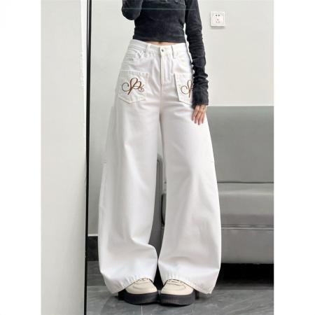 FA52733# 阔腿牛仔裤重工设计反口袋复古个性直筒拖地长裤子  服裝批發女裝批發服飾貨源