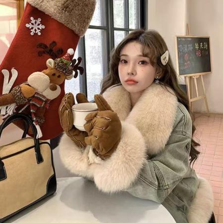 FA52738# 安娜家沫雪海盐炸街牛仔派克服女短款羽绒狐狸毛皮草外套  服裝批發女裝批發服飾貨源