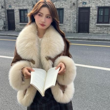 FA52738# 安娜家沫雪海盐炸街牛仔派克服女短款羽绒狐狸毛皮草外套  服裝批發女裝批發服飾貨源