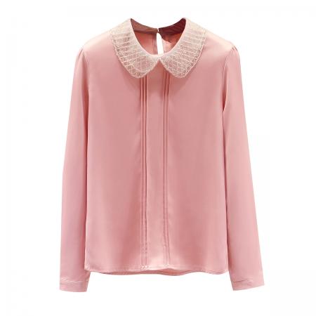 FA52744# 雪纺衬衫女娃娃领春秋季钉珠上衣小衫OL设计感气质衬衣  服裝批發女裝批發服飾貨源