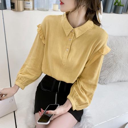 FA52747# 2026春秋装新款长袖雪纺衬衫女翻领娃娃衫白色洋气衬衣荷叶边上衣  服裝批發女裝批發服飾貨源