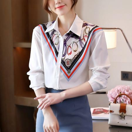 FA52748# 印花衬衫女设计感小众2026春秋季新款百搭雪纺长袖衬衣女  服裝批發女裝批發服飾貨源