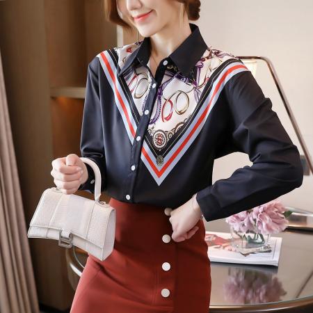 FA52748# 印花衬衫女设计感小众2026春秋季新款百搭雪纺长袖衬衣女  服裝批發女裝批發服飾貨源