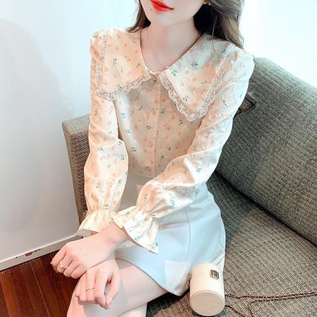 FA52751# 法式娃娃领碎花衬衫上衣女2026年春季新款小清新甜美泡泡短袖衬衣  服裝批發女裝批發服飾貨源
