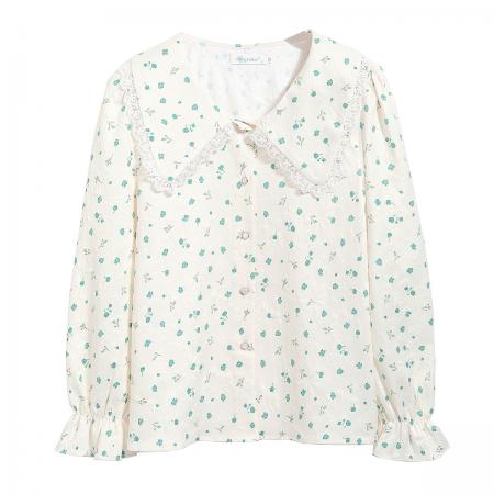 FA52751# 法式娃娃领碎花衬衫上衣女2026年春季新款小清新甜美泡泡短袖衬衣  服裝批發女裝批發服飾貨源