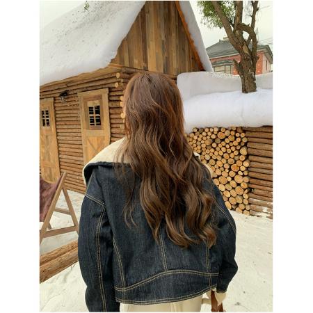 FA52753# 羊羔毛大毛领牛仔外套女冬季新款高级感超好看短款加厚派克服  服裝批發女裝批發服飾貨源