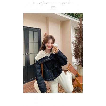 FA52753# 羊羔毛大毛领牛仔外套女冬季新款高级感超好看短款加厚派克服  服裝批發女裝批發服飾貨源