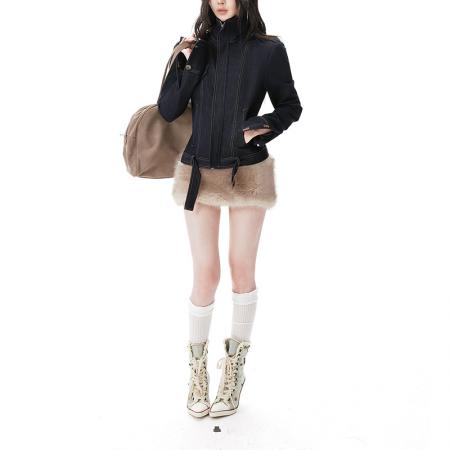 FA52757# 港风高级感时尚气质设计感秋季修身拉链系扣短款外套百搭夹克上衣  服裝批發女裝批發服飾貨源