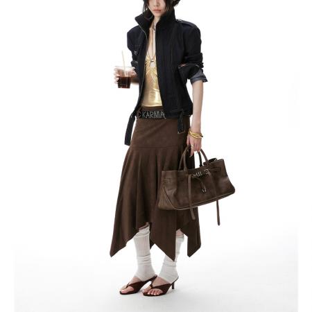 FA52757# 港风高级感时尚气质设计感秋季修身拉链系扣短款外套百搭夹克上衣  服裝批發女裝批發服飾貨源